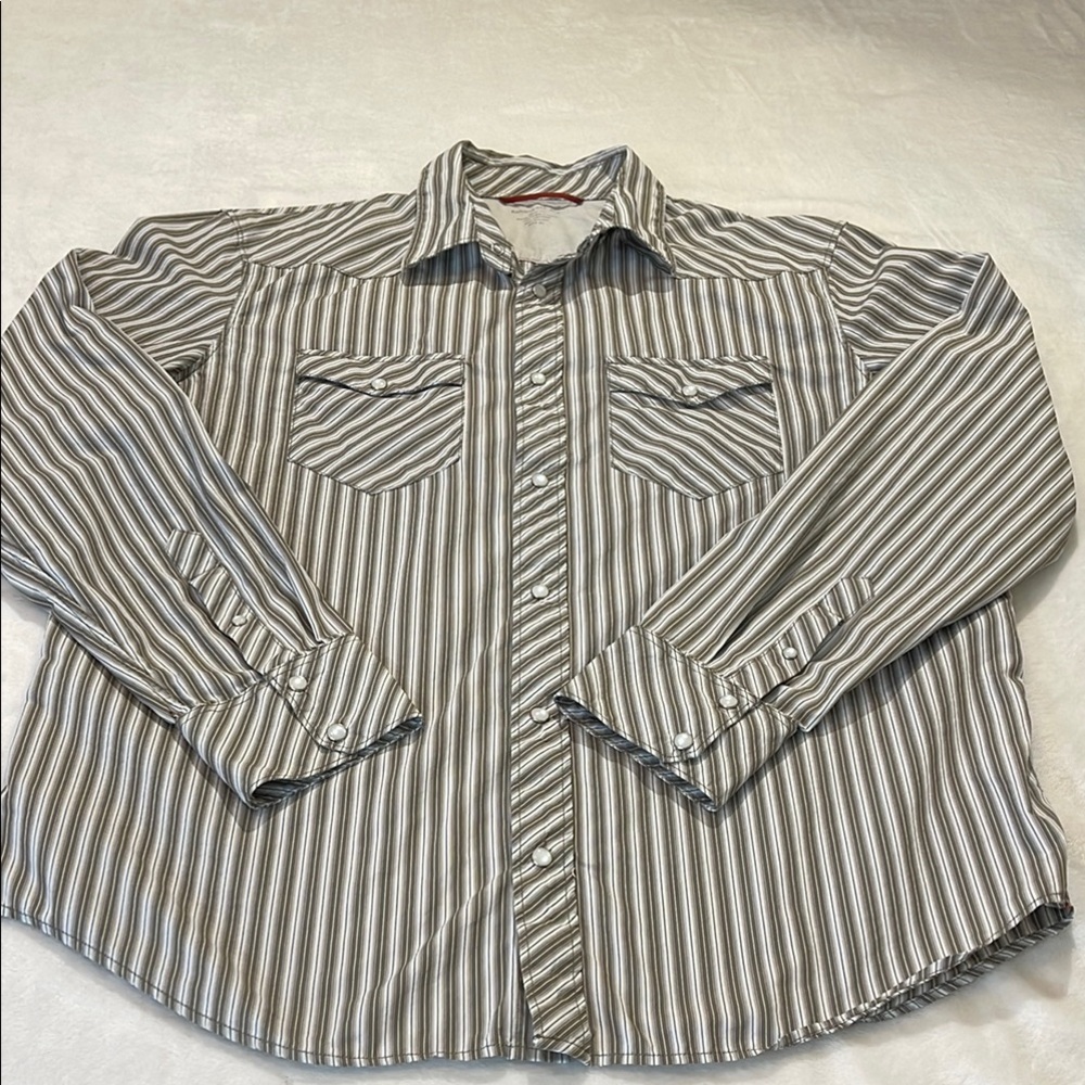 BANANA REPUBLIC SIZE XL SLIM FIT Men's Striped Gray Western Shirt